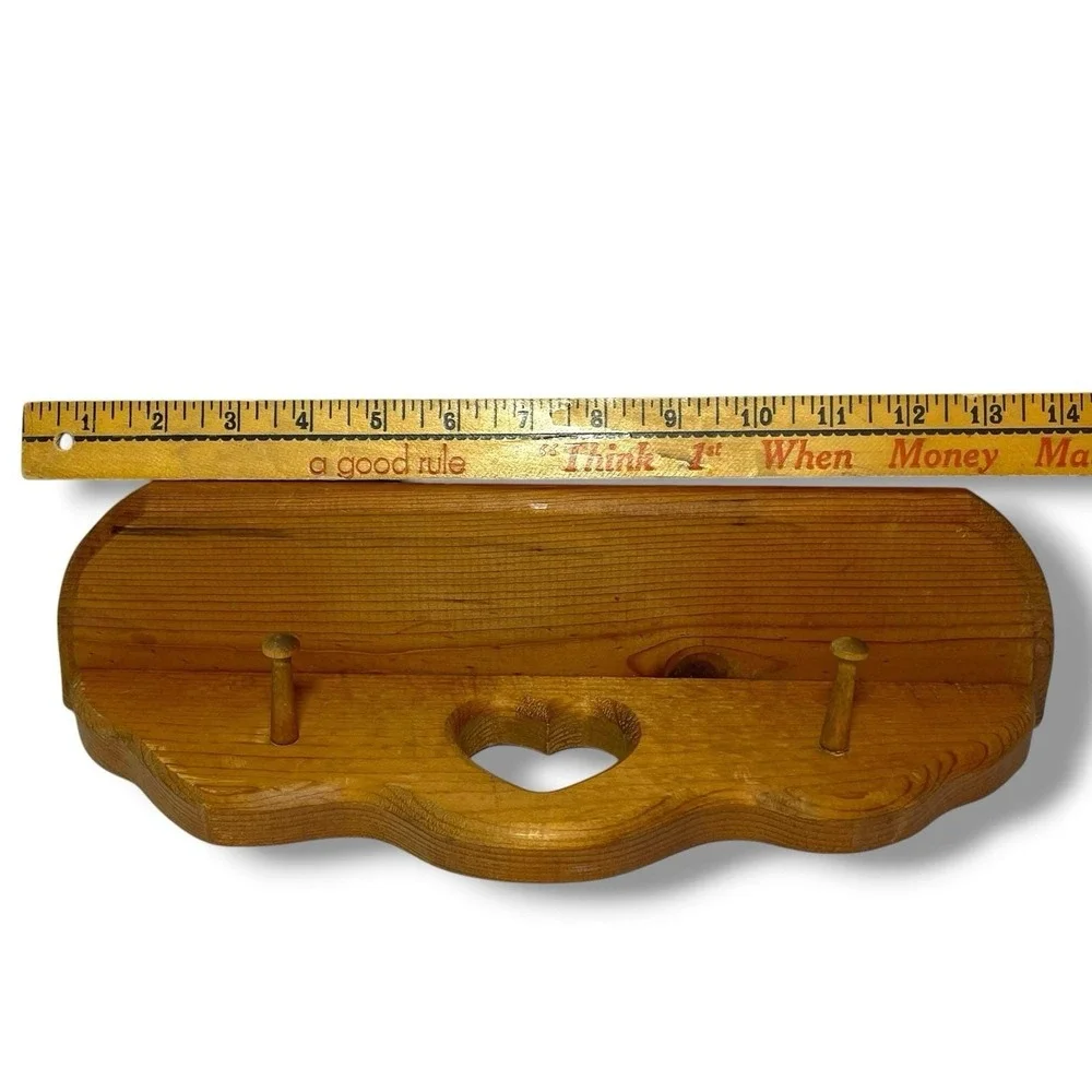 Wood Wall Shelf With Heart Cutout, Pegs Country Farmhouse Cottagecore Decor 14.5